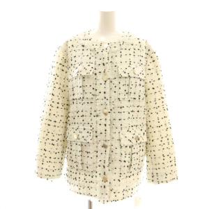 25AW ノーカラー ツイード ジャケット ラメ F ホワイト 白 ブラック 黒 /CX OS SH