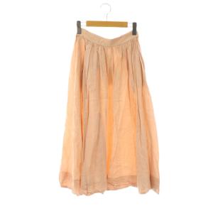 60s LINEN CLOTH ギャザー フレアスカート フレアスカート ロング 36 ピンク /DF