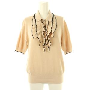 スカラップフリルショートスリーブニット カットソー ベージュ ブラック /DO OS