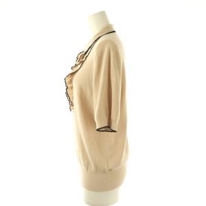 UNITED ARROWS スカラップフリルショートスリーブニット カットソー ベージュ ブラック /DO OS