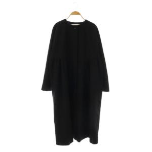 ノーカラーコート アウター ロング ウール F 黒 /NR OS