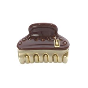 ミニ ヘアクリップ ロゴ 茶 ブラウン ゴールド色 /SR