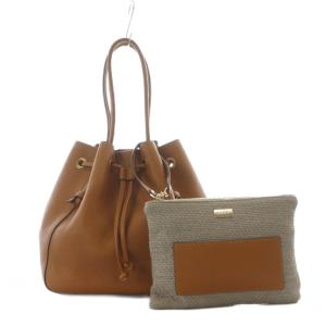 巾着トートバッグ レザー 本革 ブラウン ポーチ付き /RI OS