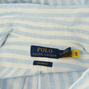 POLO RALPH LAUREN 近年モデル リネン ストライプシャツ 長袖 ボタンダウン M ブルー /MY OS