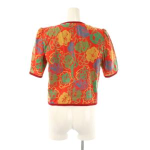 YVES SAINT LAURENT セットアップ 総柄 ノーカラージャケット スカート ひざ丈 M レッド マルチカラー /DF OS