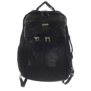レザー切替 デイパック リュックサック ロゴ 黒 ブラック /SR