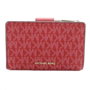 二つ折り財布 赤 レッド ロゴ柄 /AQ OS