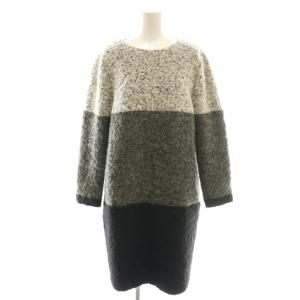 ワンピース 長袖 膝丈 ウール モヘヤ混 38 グレー ダークグレー 黒 /NR OS
