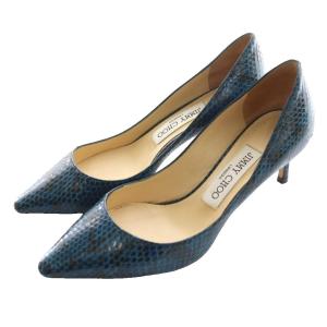 パンプス パイソン型押し 35.5 青 ブルー 黒 ブラック /SS OS