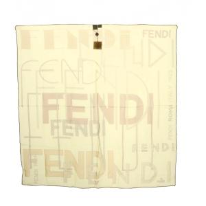 スカーフ 絹 シルク マルチカラー イエロー 黄 ブラウン グレー ロゴ /RI OS