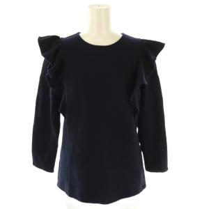 ラッフルスリーブウールトップス ニット カットソー ウール 36 ネイビー 紺 フリル袖 長袖 /CX