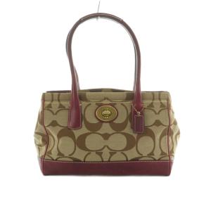 シグネチャー トートバッグ ハンドバッグ パープル 紫 ベージュ F12463 /MI OS