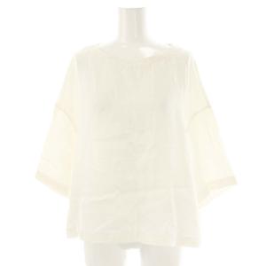 25SS ソフトサテン ビッグTシャツブラウス 五分袖 プルオーバー F オフホワイト 22-01-51-01704