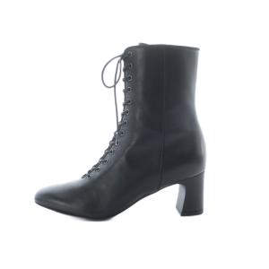 レースアップ ショートブーツ チャンキーヒール スクエアトゥ 22.5cm 黒 ブラック /RI OS