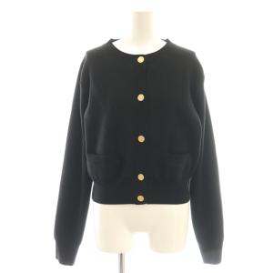  23AW ダブル編み ショートカーディガン ニット 長袖 金ボタン ウール F 黒 ブラック 23-080-240-1110-3-0