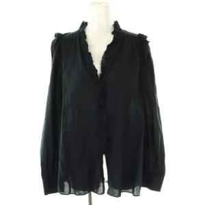 23SS コットンシュリンクフリルブラウス シャツ 長袖 ネイビー /ES OS