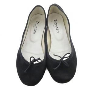Repetto バレエシューズ パンプス スエード リボン 37 黒 ブラック /SR