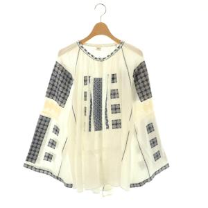 Mandala Embroidery Blouse ブラウス 刺繍 長袖 S ホワイト ブルー /DF