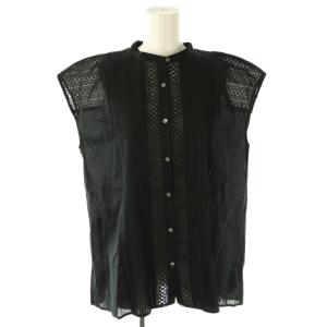 23SS ケミカルレーススタンドカラーブラウス シャツ F ブラック /ES OS