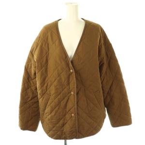 Vネッククロスキルティングジャケット ブルゾン ノーカラー 中綿 ブラウン /ES OS