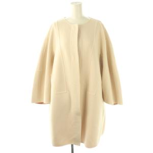 ウールケヌキ配色ノーカラーコート アウター 38 オフホワイト /HK OS