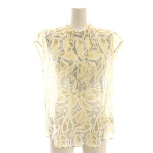 コットンシルク 刺繍 ノースリーブ ブラウス 36 ベージュ グレー /DF OS