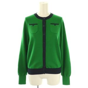 コットンカシミヤ バイカラークルーネックカーディガン F グリーン 39-02-94-02006