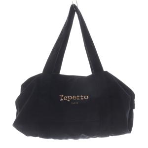 ベロア トートバッグ ハンドバッグ ロゴ 黒 ブラック /SR