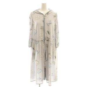 フード付き アイコンプリント ジップアップワンピース ひざ丈 36 ライトグレー /DF OS
