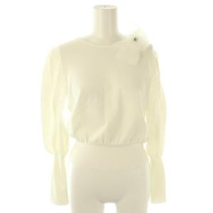 24年 フラワーコサージュ付き 袖レースニット カットソー 長袖 38 白 /NR OS