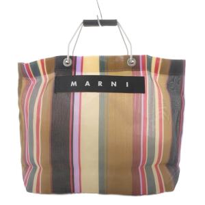 フラワーカフェ ストライプバッグ トートバッグ ハンドバッグ キャメルブラウン /YO12