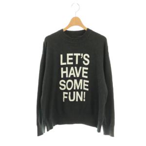 ラバープリントニットプルオーバー セーター 長袖 ダークグレー /HK OS