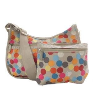 ショルダーバッグ ワンショルダー 斜め掛け ドット柄 ナイロン ポーチ付き ベージュ /YO5