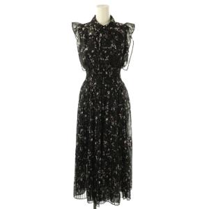 23SS Sustainableフリルプリーツワンピース シアー 0 黒 ブラック 紫 パープル 白 ホワイト