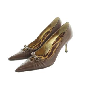 パンプス ポインテッドトゥ ピンヒール リボン 38.5 24.8cm ブラウン 3647 2047 /MI
