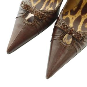 DOLCE&GABBANA パンプス ポインテッドトゥ ピンヒール リボン 38.5 24.8cm ブラウン 3647 2047 /MI