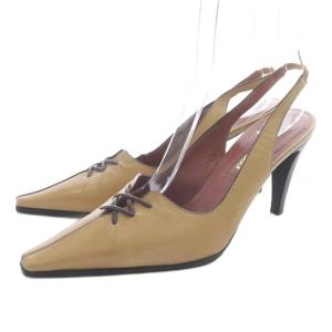 レザー レースアップ パンプス ポインテッドトゥ ハイヒール 38 茶色 ブラウン /SR