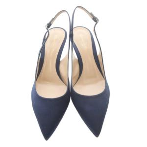 Gianvito Rossi サテン パンプス ポインテッドトゥ 38 紺 ネイビー /SR