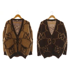 635160 モヘヤ GG柄 リバーシブルカーディガン S ベージュ ブラウン
