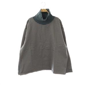 LOOSE NECK TEE L/S ボーダー カットソー Tシャツ 長袖 2 グリーン ベージュ /HK