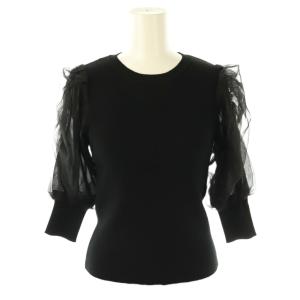 24SS チュールスリーブ リブニット セーター 七分袖 2 ブラック /ES OS