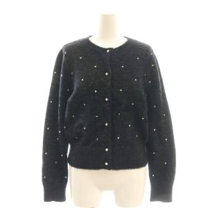 23AW ドット刺繍カーディガン ニット フェイクパール ラメ 2 ブラック ホワイト /CX OS
