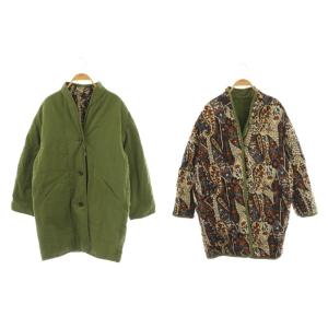 リバーシブル キルティングミリタリーブルゾン 中綿ジャケット F カーキ ブラウン マルチカラー /ES