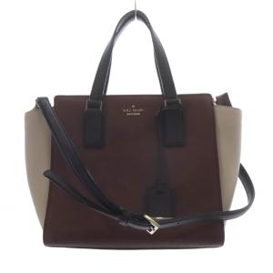 バイカラー 2WAY ハンドバッグ ショルダーバッグ ロゴ ボルドー ベージュ /SR