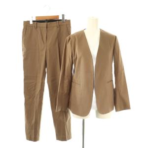 STRETCH CANVAS スーツ セットアップ ノーカラージャケット パンツ スラックス 0 ブラウン