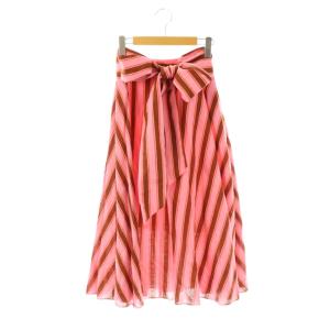 フレアスカート ストライプ 麻 リネン 0 ピンク /AG OS