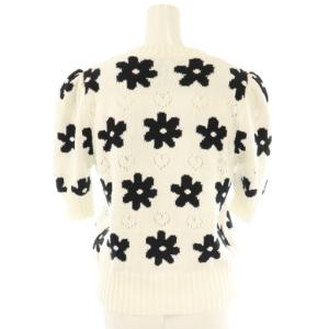 kate spade new york フラワージャガード 半袖 カーディガン ニット XS ホワイト ブラック /ES OS