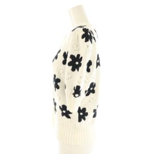 kate spade new york フラワージャガード 半袖 カーディガン ニット XS ホワイト ブラック /ES OS