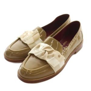 ローファー 5.5B ベージュ 黄色 イエロー リボン エナメル /AQ OS