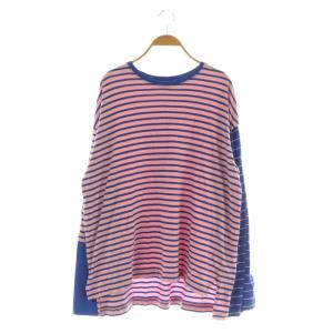 マルチコンビビッグボーダートップス カットソー 長袖 ロンT F ピンク ブルー /MY OS